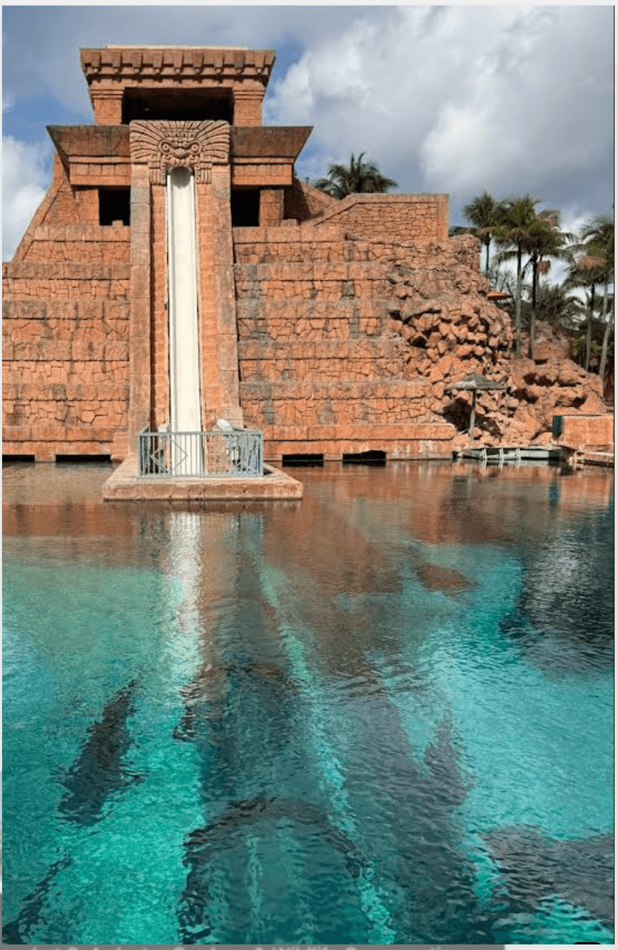 Mayan temple waterslide and pool at Atlantis Aquaventure